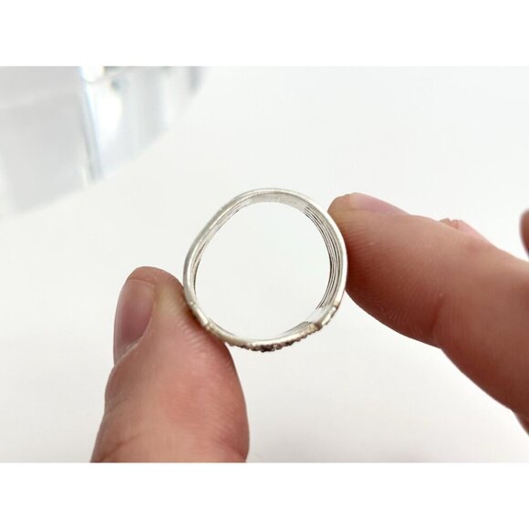 Art Deco Marcasite Gemstone Wavy Chunky Banded Gemstone Vintage Ring - sz 5.5 - Picture 8 of 10